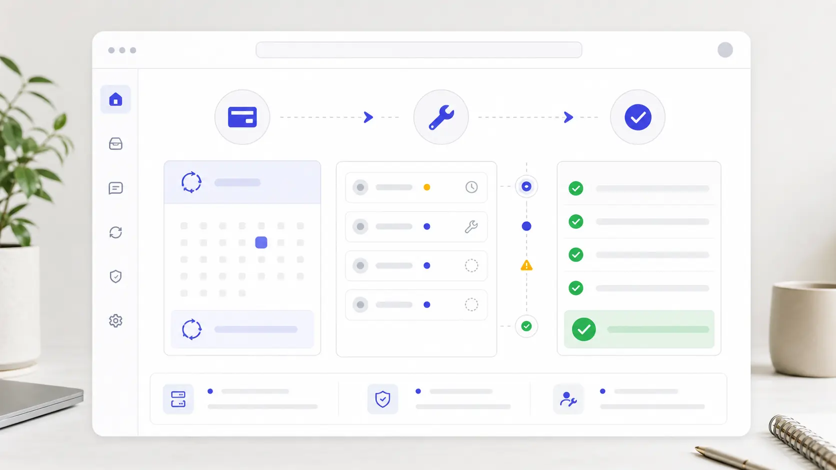 Fluxo visual de assinatura, demandas recebidas e execução de manutenção de software